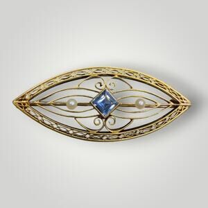 Art Nouveau Filigree 14K Yellow Gold  Brooch Pin 3,4g